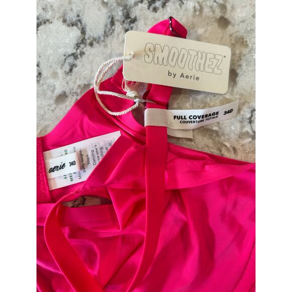 Aerie 34D‎ Smoothez bra- NWT hot pink full coverage unlined discontinued color - Picture 2 of 2